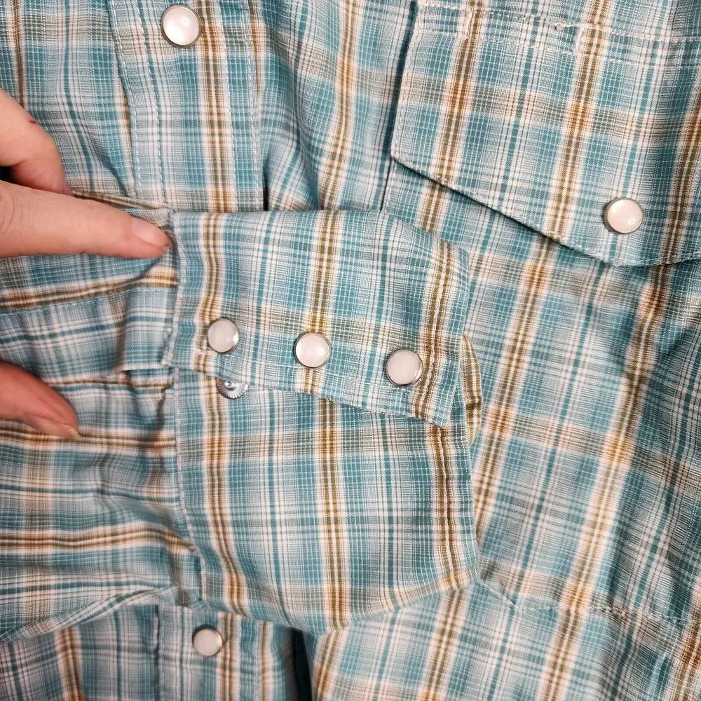 Wrangler Micro Plaid Check‎ Mens XL Pearl Snap Lightweight Western Shirt